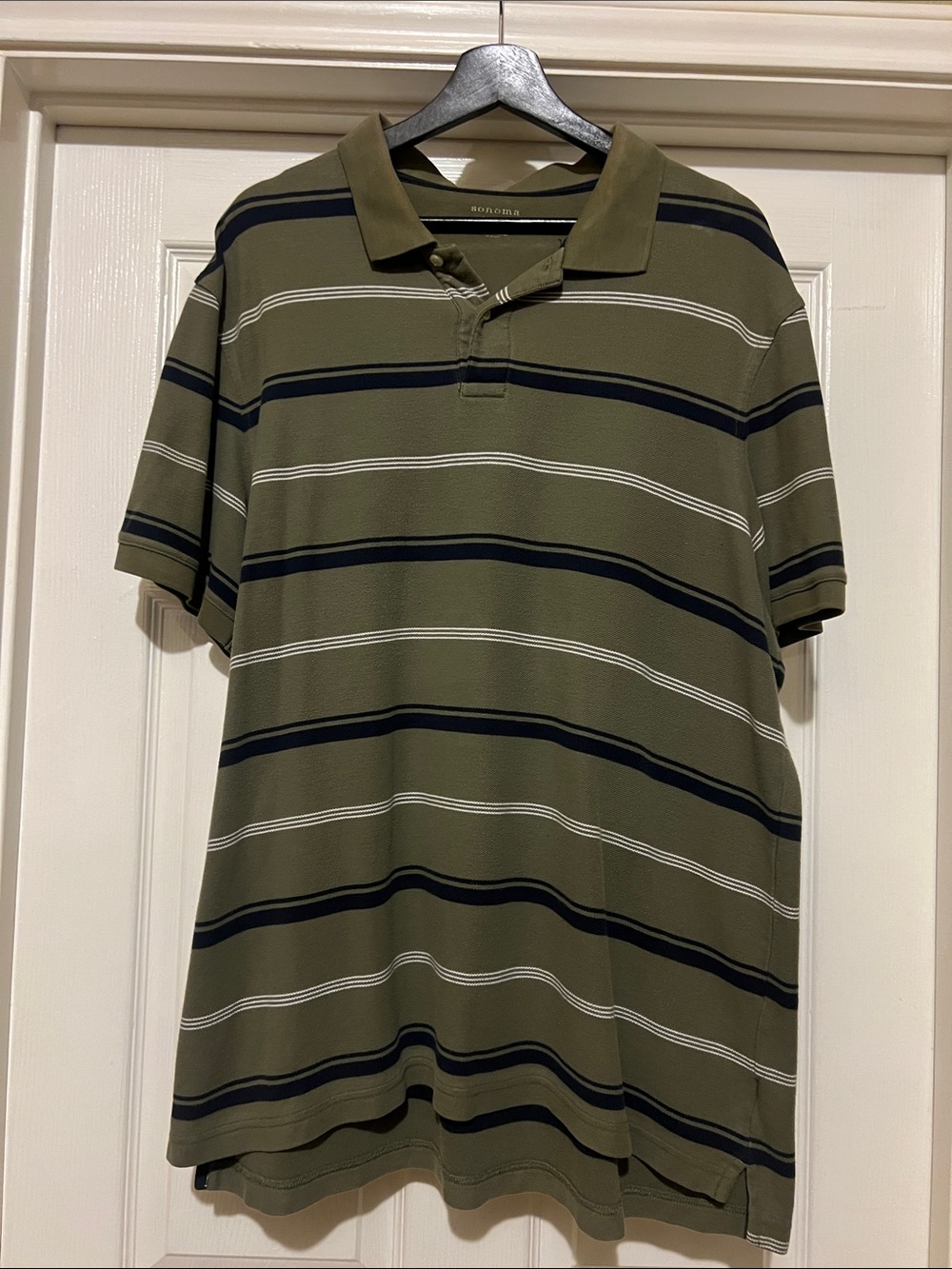 Sonoma Olive Green Polo with Navy and White Stripes- size XL, *great condition*